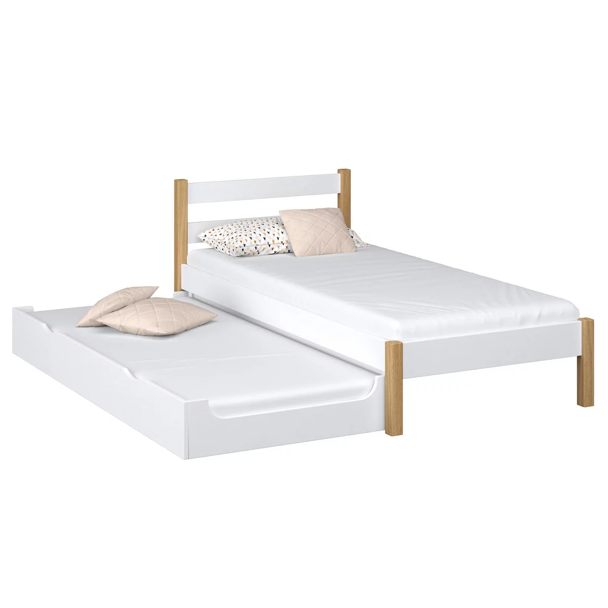 Drewniane łóżko pojedyncze z szufladą na materac N01 biało dębowe 90x200