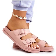 Klapki i japonki damskie - S.Barski Gumowe Klapki Ze Sprzączką Różowe Corina - miniaturka - grafika 1