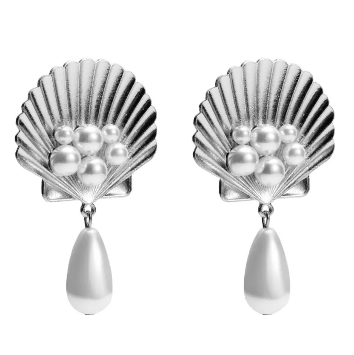 Srebrne Kolczyki Perły Okrągłe Gruszka Perła Mosiądz