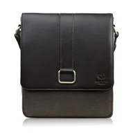 Torebki damskie - Listonoszka męska na ramię ze skóry i bawełnianego canvasu - miniaturka - grafika 1