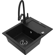 Zlewozmywaki z baterią - Mexen Enzo zlewozmywak granitowy 1-komorowy z ociekaczem i baterią kuchenną Duo, czarny - miniaturka - grafika 1