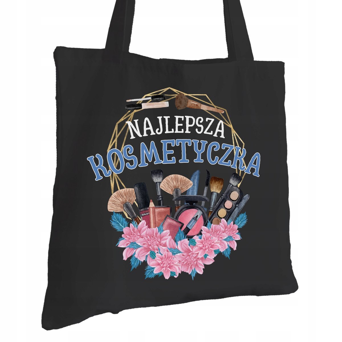 Torba Bawełniana dla Kosmetyczki Czarna Prezent ekologiczna Trwały Nadruk