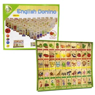 Drewniane Domino Edukacyjne Z Obrazkami Nauka Angielskiego Kostki 100El - Zabawki interaktywne dla dzieci - miniaturka - grafika 1
