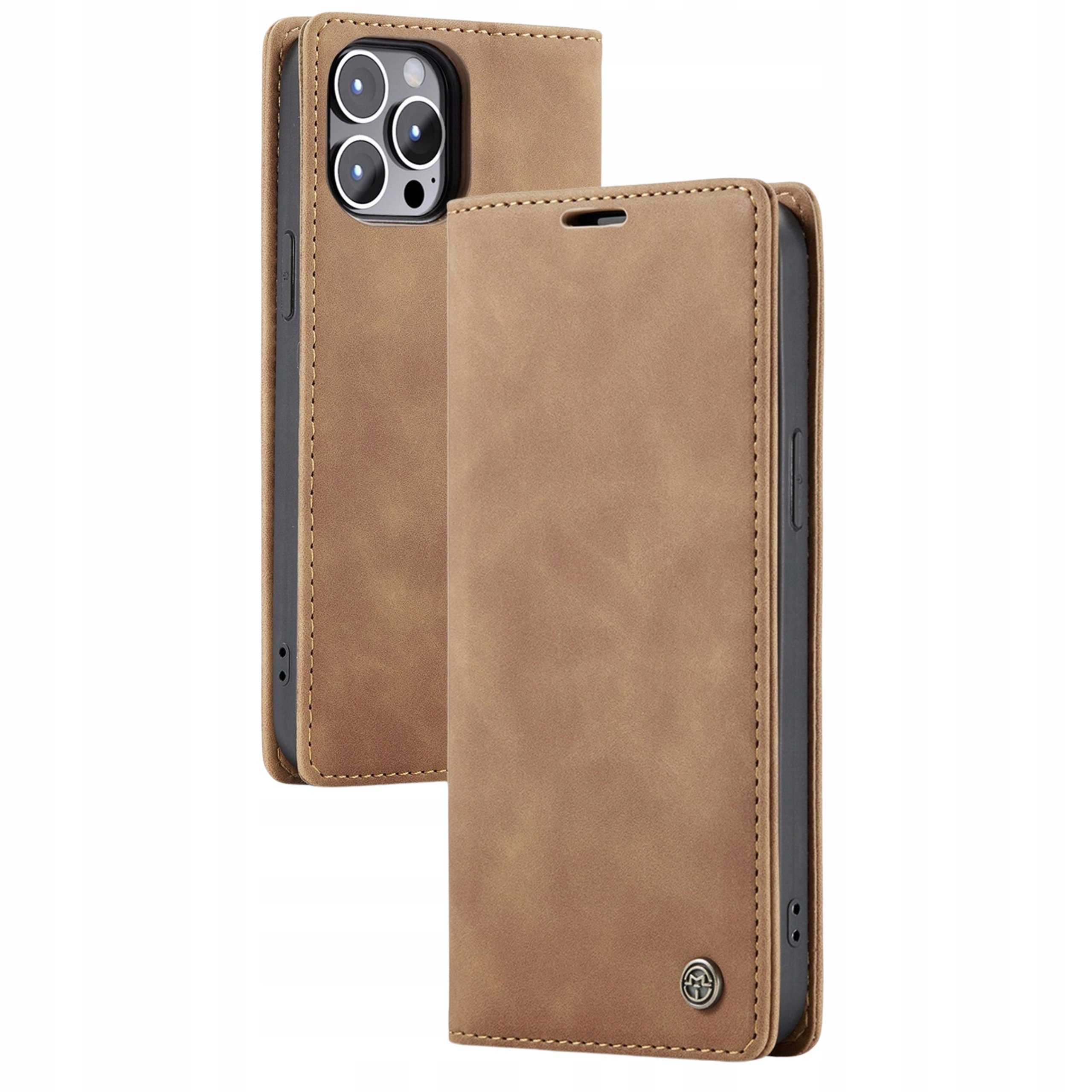 Etui Portfel do iPhone 14 Pro Case Skórzane Brązowe z klapką na magnes