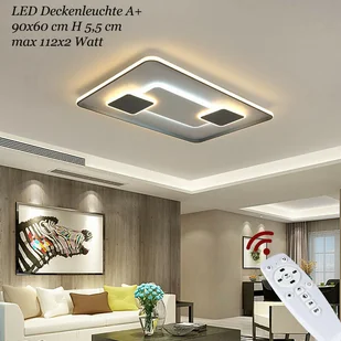 Eurotondisplay LED lampa sufitowa Lampa sufitowa 9641CFX, 90x60 cm 224W pilot zdalnego sterowania Barwa światła/jasność regulowana ściemnialna biała/szara malowana metalowa rama A+ - Lampy sufitowe - miniaturka - grafika 1