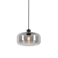 Lampy sufitowe - QAZQA Czarna lampa wisząca art deco z przydymionym szkłem - Bizle - miniaturka - grafika 1