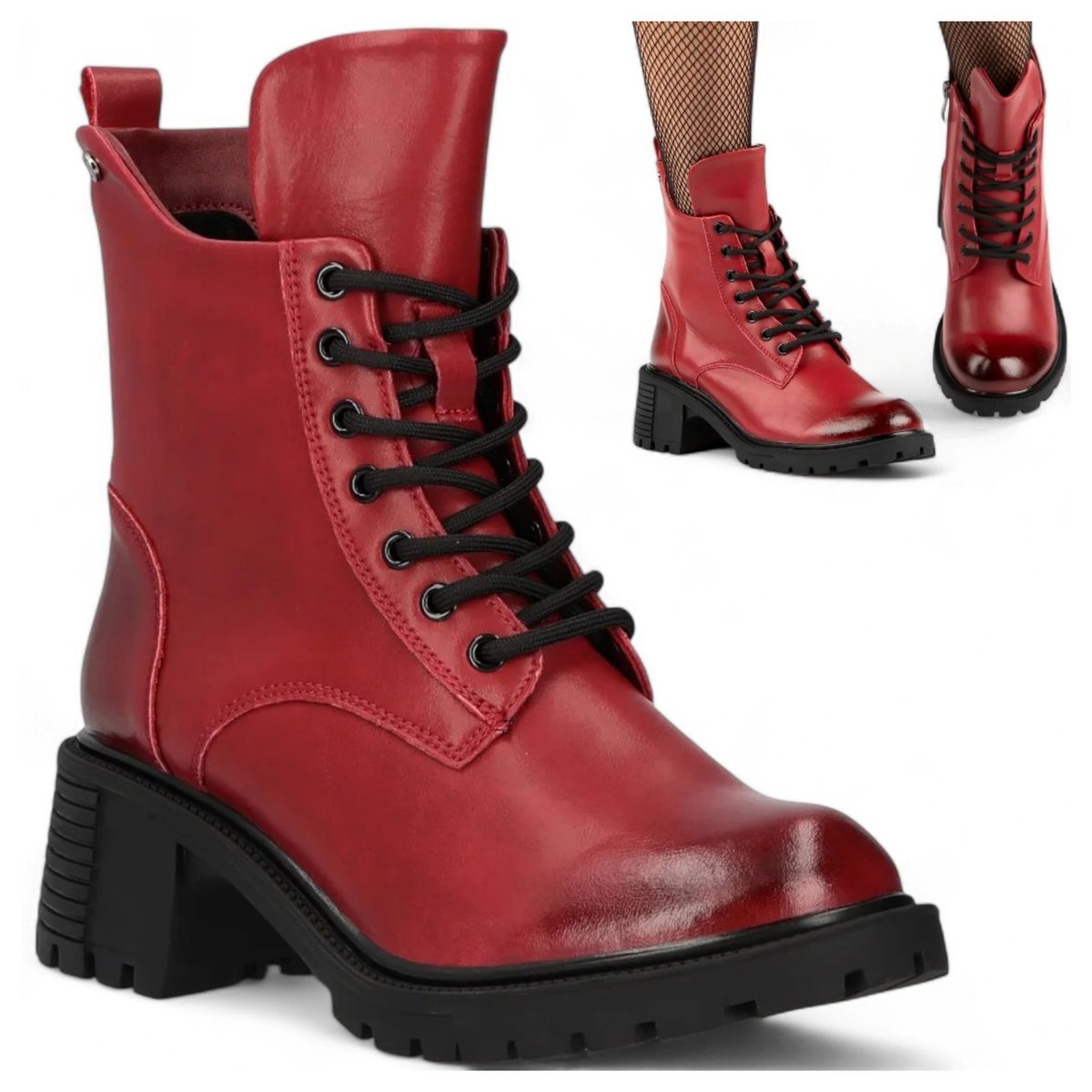 Botki Damskie SKÓRZANE FILIPPO Jesienne Glany na klocku Wiązane Wygodne 40