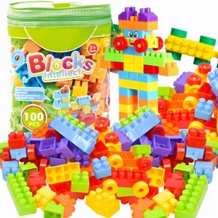 KLOCKI PLASTIKOWE DUŻE KOLOROWE KLASYCZNE POCIĄG KONSTRUKCYJNE TORBA zestaw 100 szt - Klocki - miniaturka - grafika 1