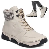 Botki damskie - Rieker Botki Damskie Zimowe Trzewiki Ocieplane Wygodne z Zamkiem Beżowe 40 - miniaturka - grafika 1