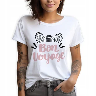 Koszulka Damska Biała T-Shirt rozmiar XS BON VOYAGE Podróże Wiele Wzorów - Zestawy upominkowe - miniaturka - grafika 1