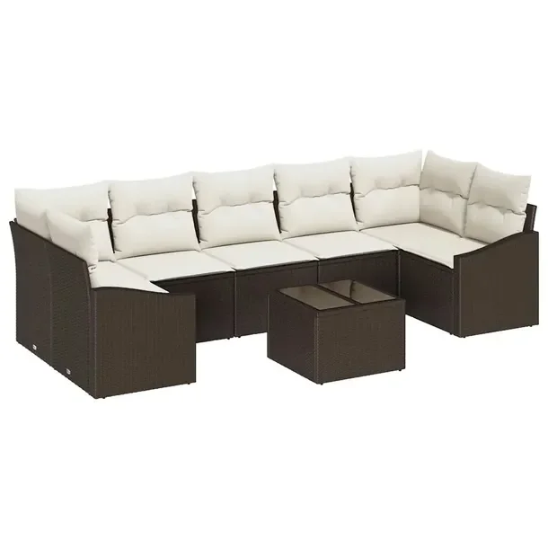 Zestaw Sofa Ogrodowa z Polirattanu, Brązowy, 8 Elementów, 7 Osób