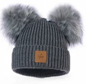 Czapki damskie - CZAPKA damska z dwoma pomponami na polarze GRAFIT Gruba Ciepla Polska - miniaturka - grafika 1