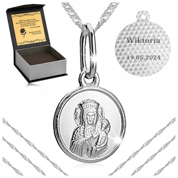 Naszyjnik Singapur + Medalik Matka Boska Celebrytka 925 + Grawer Dla Niej