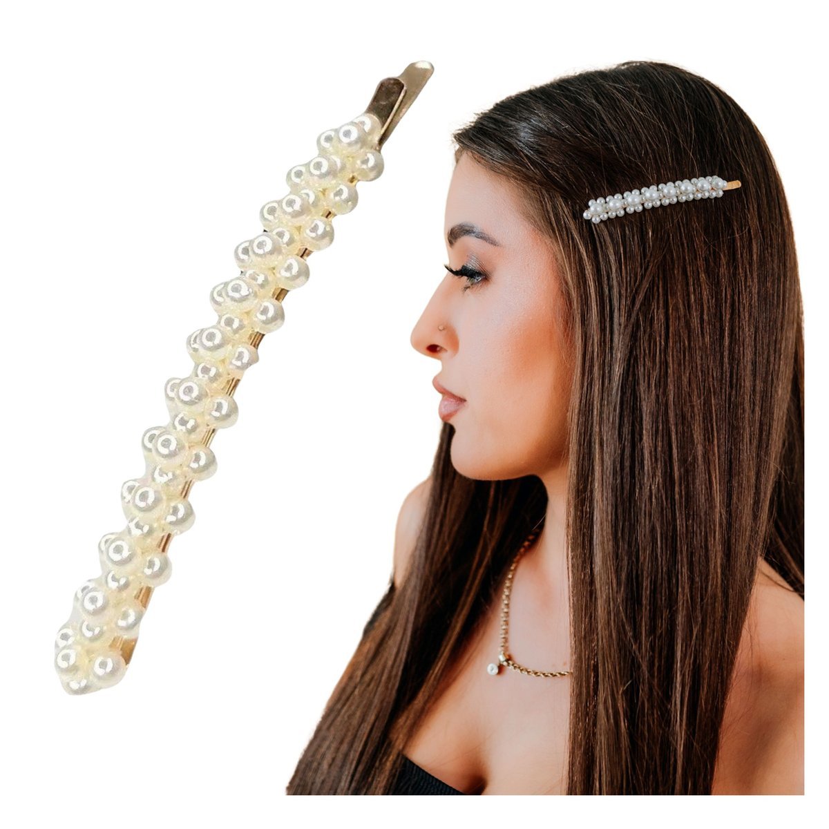 Spinka do Włosów Złota Biała Wsuwka z Perłami Ślubna Lekka i Bezpieczna