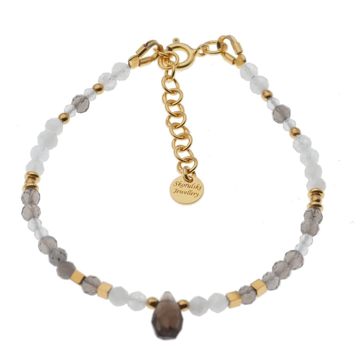 Skorulski Jewellery, Bransoletka, Kwarc Dymny, Kamień Księżycowy, mix kamieni i srebro złocone