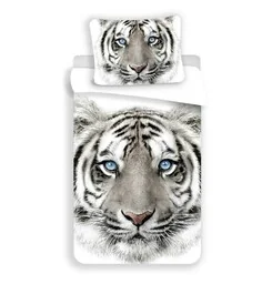 Jerry Fabrics Pościel bawełniana 140x200 Tygrys biały 8088 Tiger white poszewka 70x90 - Pościel dla dzieci - miniaturka - grafika 1