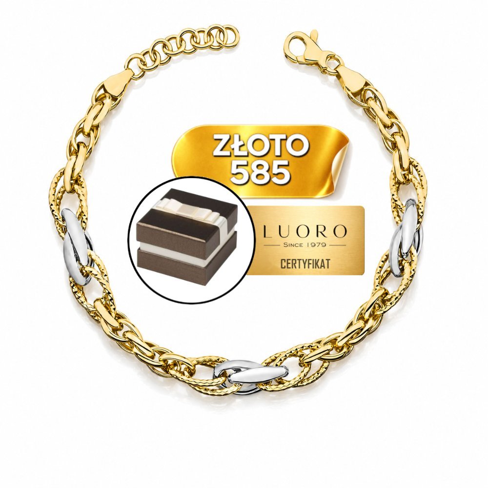 BRANSOLETKA ZŁOTA 585 14K ŻÓŁTA BIAŁA REGULOWANA 19-21 CM KOLEKCJA GRANDE