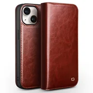 Etui i futerały do telefonów - Klasyczne skórzane etui na telefon QIALINO do iPhone'a 15 Brown - miniaturka - grafika 1