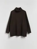 Bluzy damskie - Reserved - Długa bluza z golfem - ciemnobrązowy - miniaturka - grafika 1