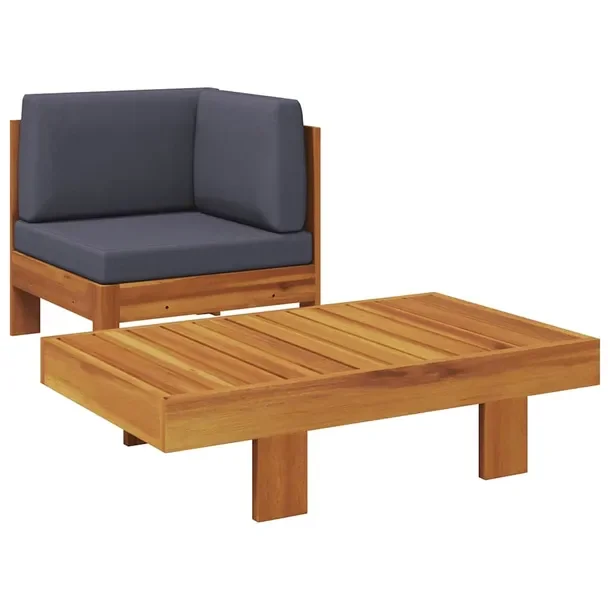Zestaw Wypoczynkowy z Drewna Akacjowego, Sofa 63x63x60 cm, Stół 100x60x25