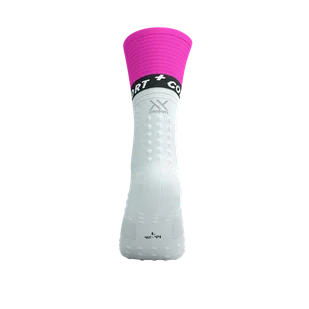 COMPRESSPORT Skarpetki kompresyjne do biegania MID COMPRESSION SOCKS V2.0 white/safety yellow/neon pink - Skarpetki sportowe męskie - miniaturka - grafika 7