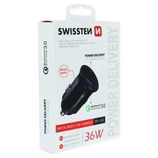 SWISSTEN Czarna Ładowarka samochodowa 1xUSB 1xUSB-C 36W - Ładowarki samochodowe - miniaturka - grafika 8