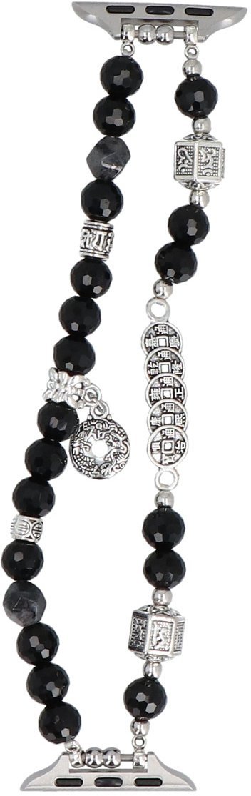 GlacierX bransoleta do smartwatcha Double Strand Coin Charm Bracelet Onyx Shine do Apple Watch 38/40/41mm Srebrno-czarna