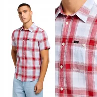 Koszule męskie - Lee SS LEESURE SHIRT Garnet Check lniana koszula w kratę krótki rękaw L - miniaturka - grafika 1