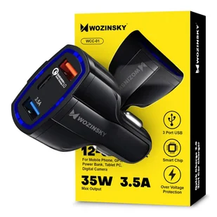 Wozinsky ładowarka samochodowa szybkie ładowanie Quick Charge 3.0 QC3.0 2xUSB / USB Typ C czarny (WCC-01) - Ładowarki samochodowe - miniaturka - grafika 12