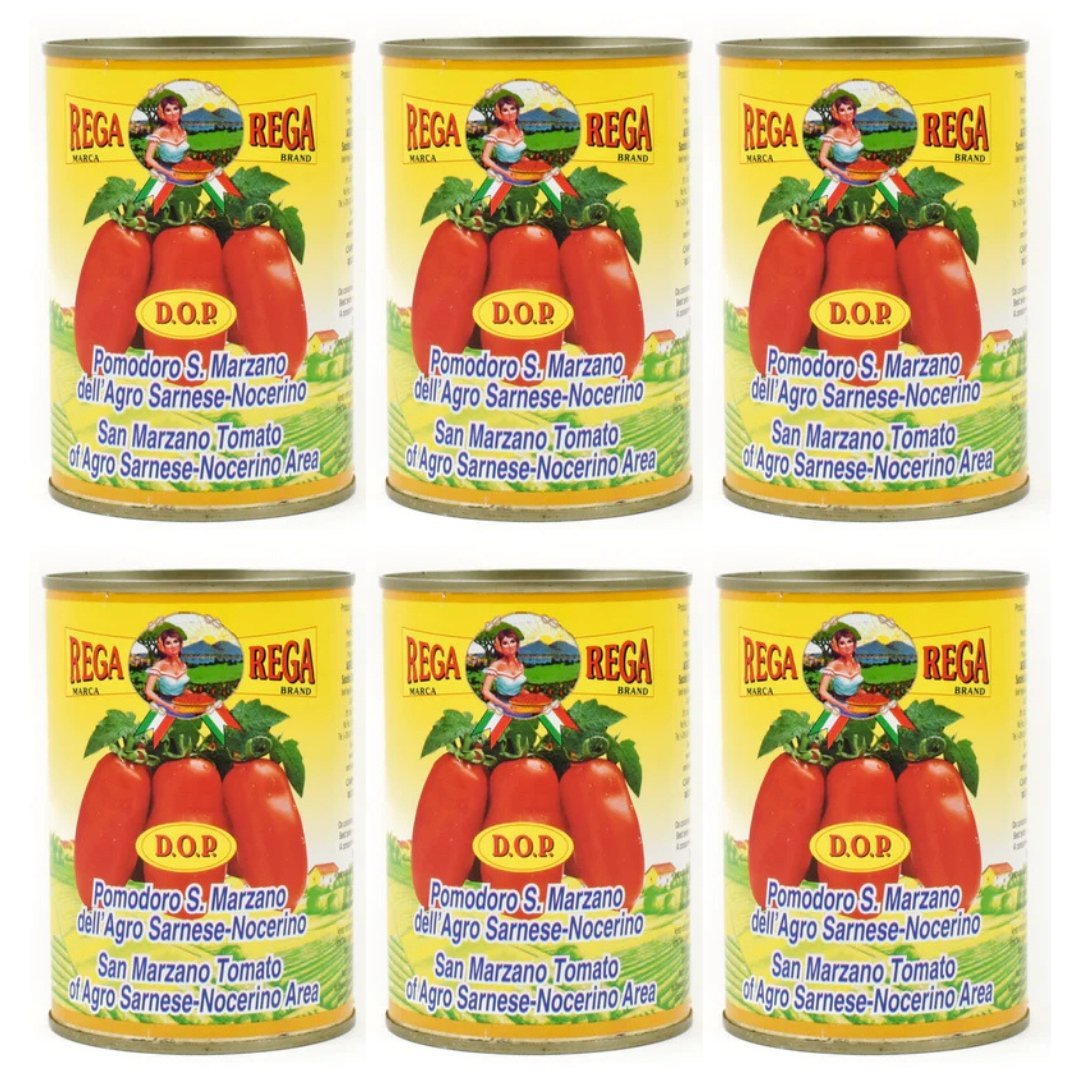 Pomidory San Marzano Rega 6x400g - Włoskie całe bez skóry, idealne do sosów i dań śródziemnomorskich