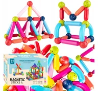 Klocki - 64x KLOCKI MAGNETYCZNE KONSTRUKCYJNE DUŻE DLA DZIECI ZESTAW EDUKACYJNE 64EL - miniaturka - grafika 1