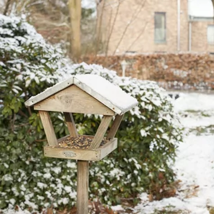 Esschert Design domek dla ptaków, domek dla ptaków z zamkiem na dachu drewnianego pręta, wyściółka z haczykiem na ball, ok. 28 cm x 28 cm x 120 cm FB72 - Karmniki dla ptaków - miniaturka - grafika 1