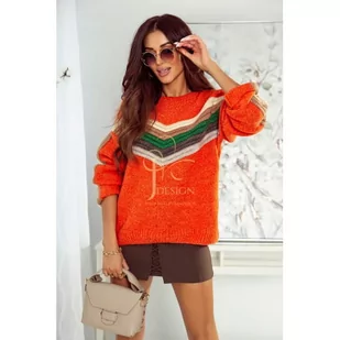 SWETER DAMSKI LARRA Z APLIKACJA W PASY POLSKI PRODUCENT J&K PREMIUM - POMARAŃCZ - Swetry damskie - miniaturka - grafika 1