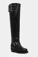 Kozaki damskie - Polo Ralph Lauren kozaki skórzane Biker Boot damskie kolor czarny na płaskim obcasie 818973063001 - miniaturka - grafika 1