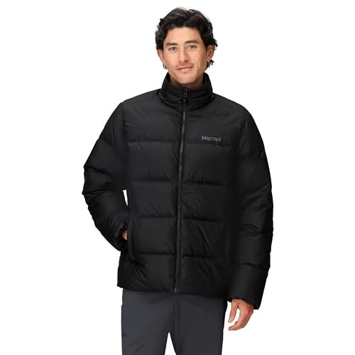 Marmot Meżczyzni Guides Down Jacket, Lekka Kurtka Puchowa, Ciepła Zimowa Kurtka Puchowa, Wodoodporny Pikowany Płaszcz, Wiatroszczelna Funkcjonalna Kurtka, Pakowna Kurtka Outdoorowa, Black, M