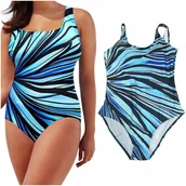 Stroje kąpielowe - STRÓJ KĄPIELOWY MODELUJĄCY PASKI KOSTIUM NIEBIESKI USZTYWNIANY PLUS SIZE - miniaturka - grafika 1