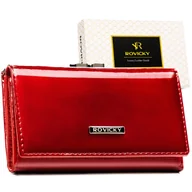 Portfele - Portfel damski na karty ROVICKY skóra naturalna i ekologiczna elegancki lakierowany na zatrzask i bigiel ochrona RFID czerwony - miniaturka - grafika 1