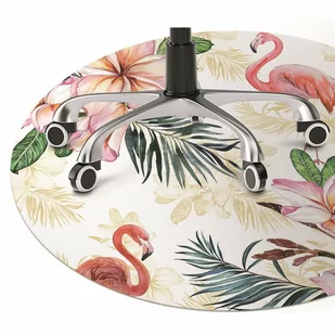 Podkładka pod fotel Flamingi w kwiatach fi100 cm - Podnóżki, podpórki, podkładki - miniaturka - grafika 1