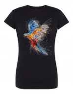 Koszulki i topy damskie - T-Shirt damski nadruk Kolorowa PAPUGA r. L - miniaturka - grafika 1