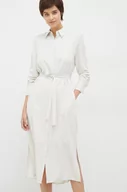 Sukienki - Calvin Klein sukienka kolor beżowy midi prosta - miniaturka - grafika 1