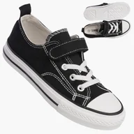 Buty dla dziewczynek - Trampki Dziecięce na Rzepy Buty Czarne Materiałowe Sportowe RC06P i RC05P 27 - miniaturka - grafika 1