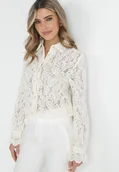 Koszule damskie - Jasnobeżowa Koronkowa Koszula Zapinana Analeta - miniaturka - grafika 1