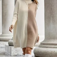 Swetry damskie - TEMU Dwukolorowa sukienka z wysokim dekoltem i obniżonymi ramionami - miniaturka - grafika 1