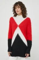 Swetry damskie - Tommy Hilfiger szal z domieszką wełny kolor czerwony - miniaturka - grafika 1