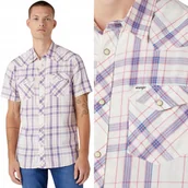 Koszule męskie - Wrangler WESTERN SHIRT Worn White KOSZULA W KRATĘ KRÓTKI RĘKAW REGULAR M - miniaturka - grafika 1