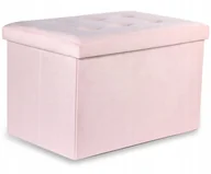 Pufy i podnóżki - Pufa składana XL z guzikami - 60x38x38cm aksamit róż - miniaturka - grafika 1