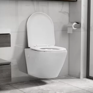vidaXL Miska WC  VidaXL Wisząca toaleta bez kołnierza ceramiczna biała 145237 - Miski WC - miniaturka - grafika 1