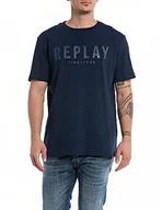 Koszulki męskie - Replay T-shirt męski, Deep Navy 715, L - miniaturka - grafika 1
