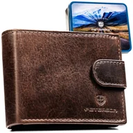Portfele - Brązowy portfel męski skórzany PETERSON rfid mały na zatrzask poziomy klasyczny elegancki - miniaturka - grafika 1
