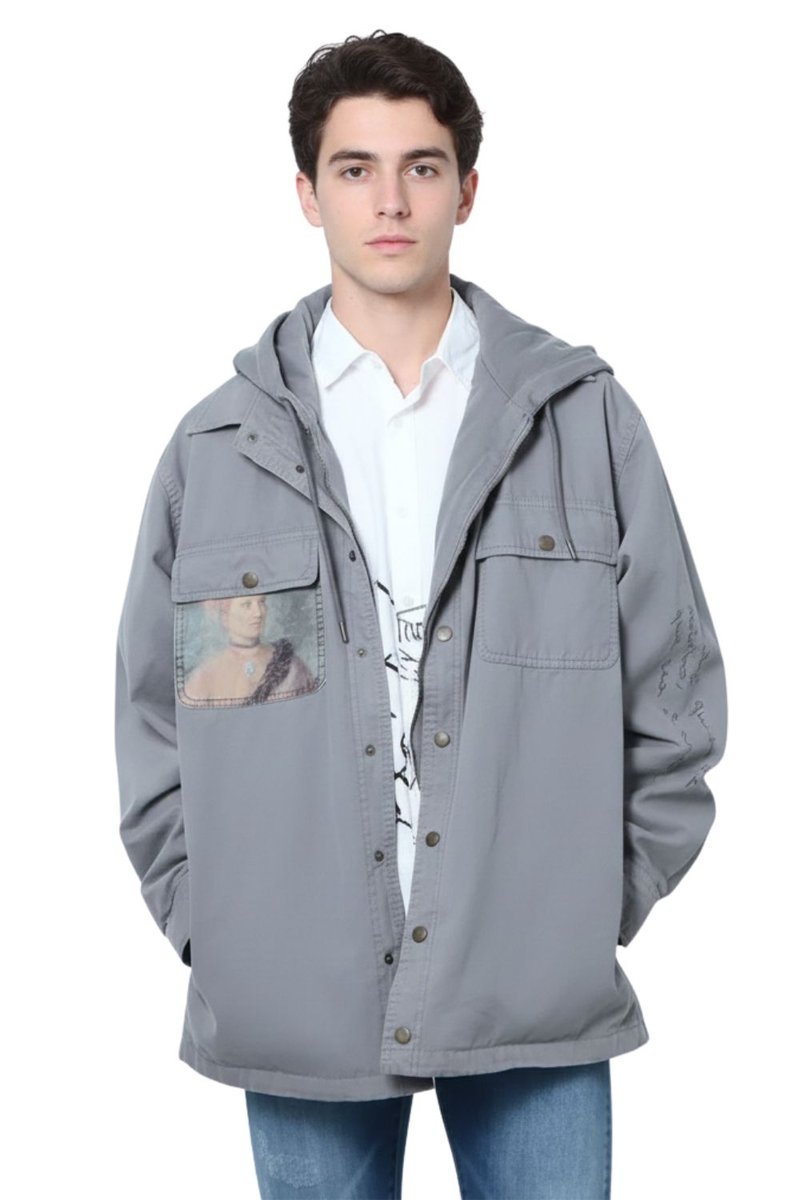 Kurtka męska Desigual Chucho koszulowa z kapturem szara -XL